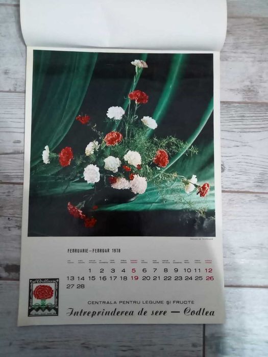 Calendar vechi Floraria Codlea,1978, perioada comunista, Sere Romania