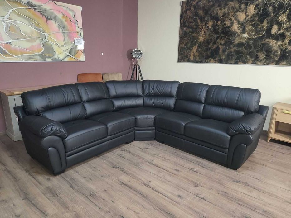 Черен кожен ъглов диван