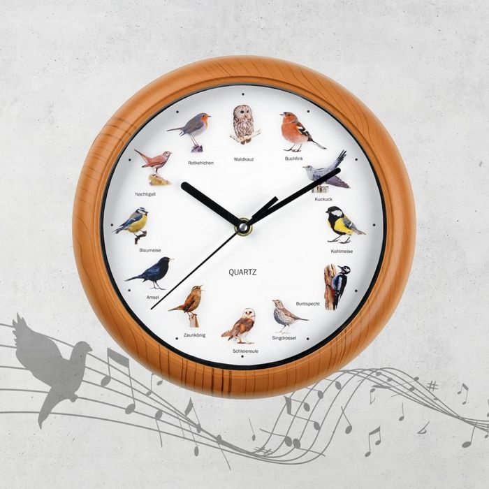Стенен часовник с автентични птичи песни – природа във всеки час