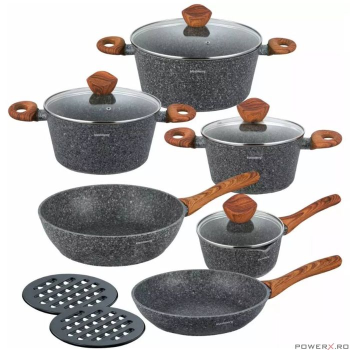 Set 6 oale din aluminiu turnat, cu strat marmorat gri, capac sticla,