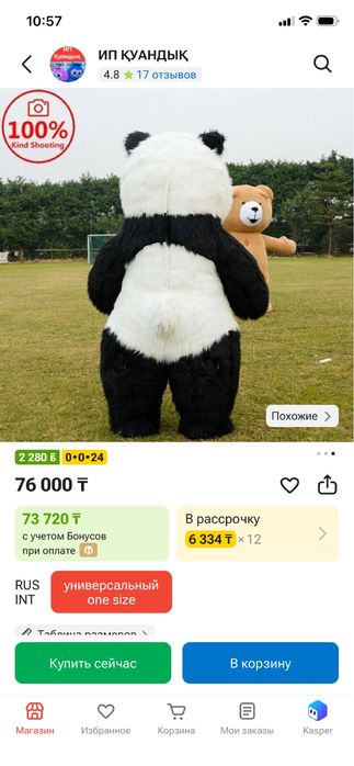 Продам панду кастюм растовой
