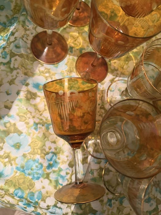 Стар антикварен винтидж кристален сервиз -ръчно гравиран