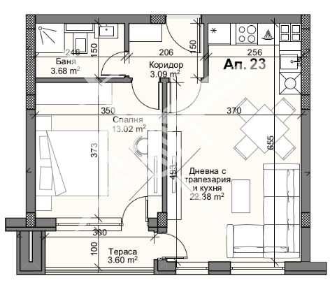 Двустаен апартамент в Кършияка 55-2517