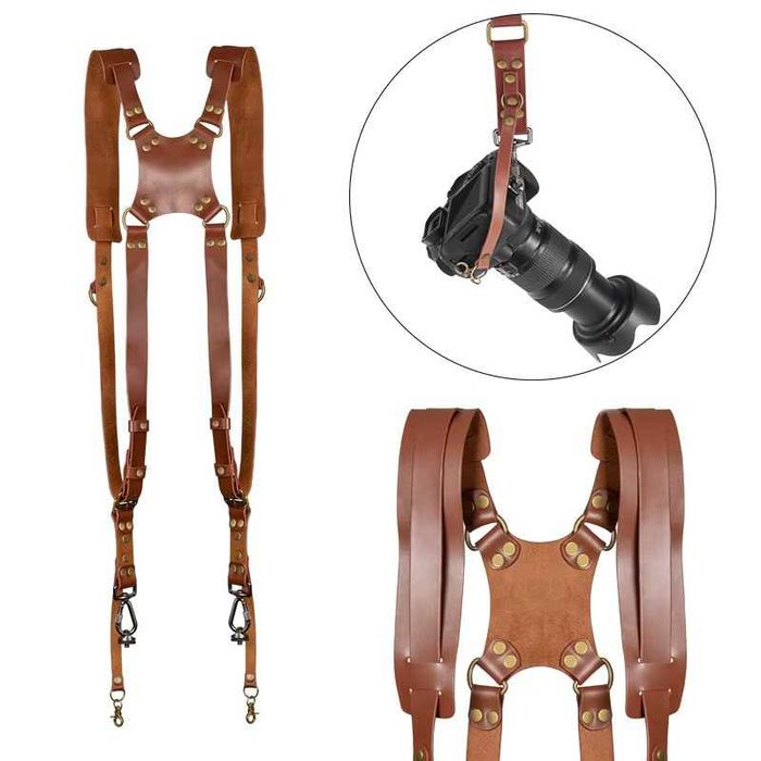 •	Ham pentru aparate foto 2 camere Curea din piele cu umar dublu