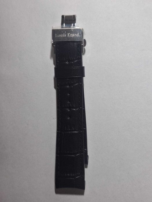Curea originală Louis Erard, piele neagră, 22 mm, nouă, cu cataramă fluture