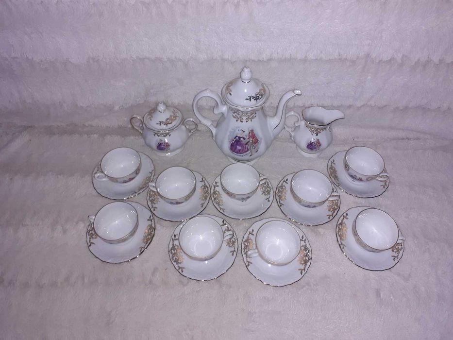 Set cafea portelan frantuzesc desen baroc 21 piese
