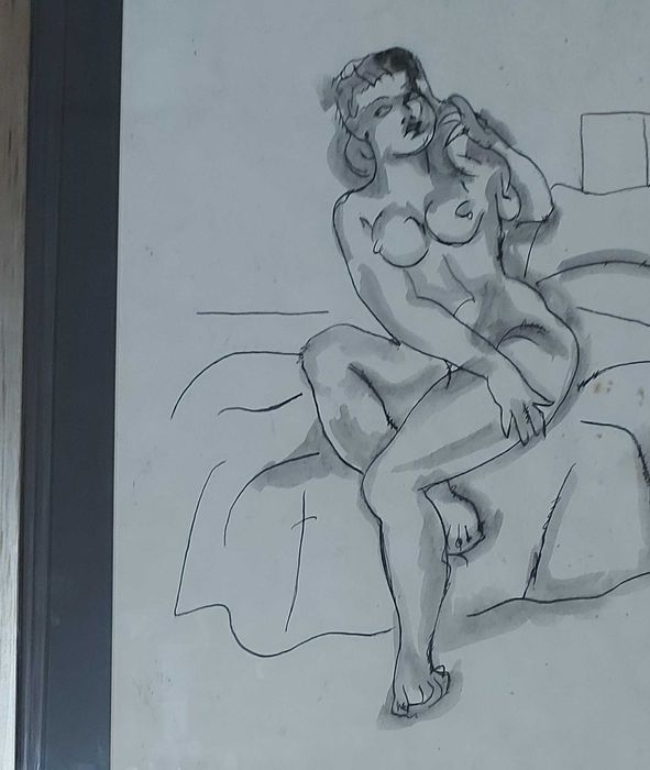 Стара рисунка подписана Стоян Венев,графика,карикатура,шарж,картина