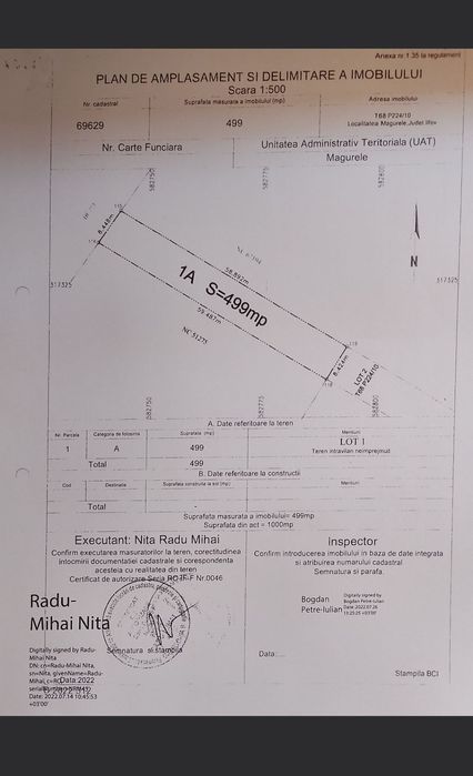 Teren intravilan Măgurele –  str. Ciocarliei - 499 mp – 35.000 €
