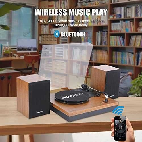 Нов Елегантен Винил Плеър с Bluetooth 3 Скорости Висококачествен Звук