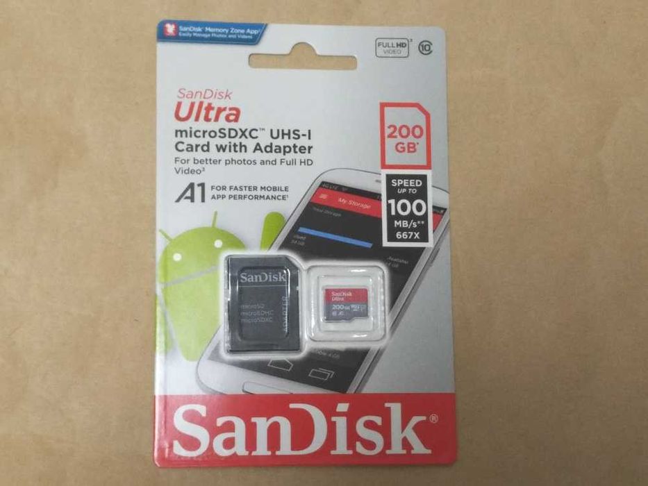 SanDisk Micro SD, 200GB, с адаптер, НОВА