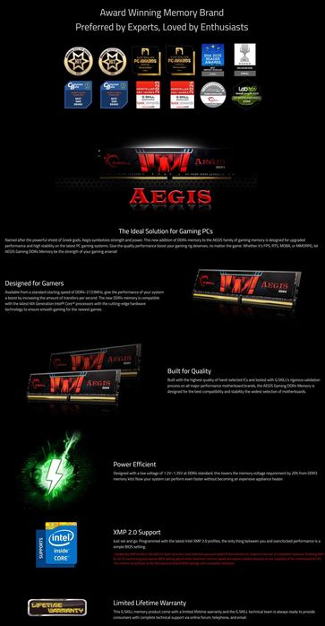 RAM 32GB 2x16gb G.SKILL Aegis 3000Mhz DDR4 KIT за компютър