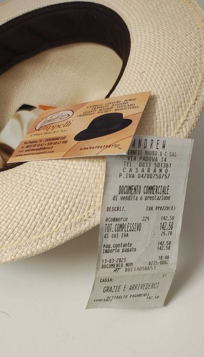 Pălărie Panama, țesută în Italia, din paie toquilla, mărimea 58 (7 1/8)
