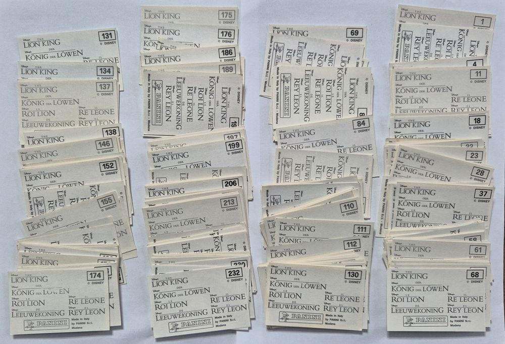 Set complet 232 stickere Album Panini The Lion King 1994