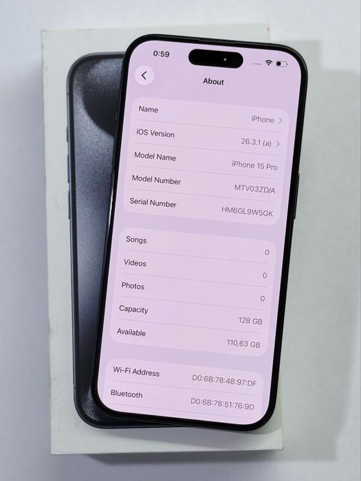 iPhone 15 Pro Blue 90% battery