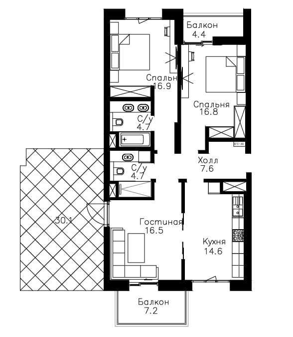 (Добрый) O’z Mahal, 122 м², 3/11/13, с террасой, парковкой и кладовой