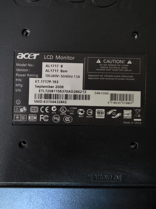 Монитор LCD aser 17 дюймов