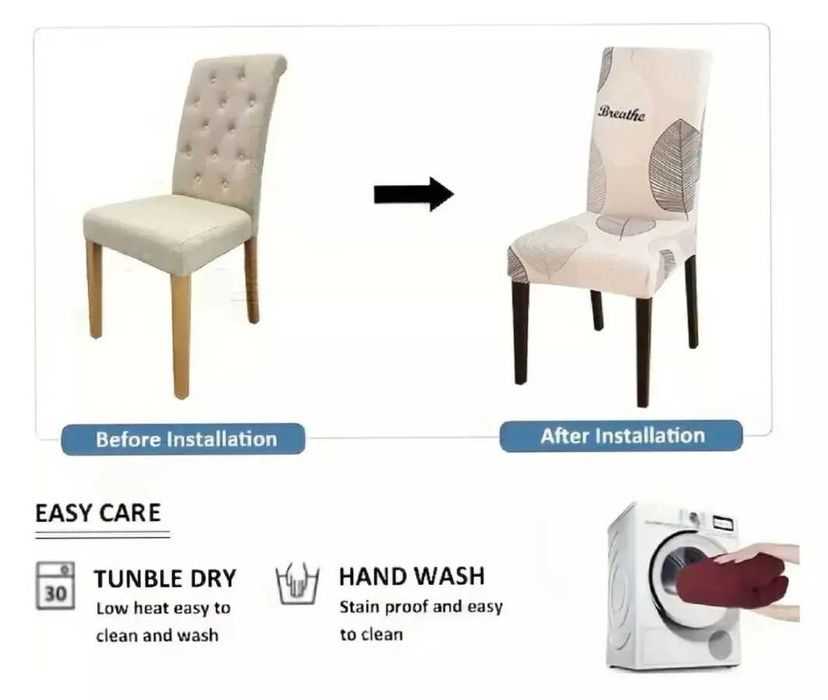Set 4 huse universale cu elastic pentru scaun, desing deosebit
