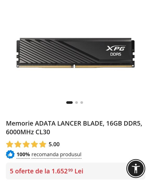 Ram adata lancer blade xpg 16gb ddr5 6000mhz