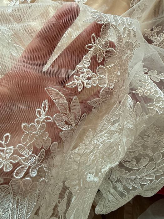 Рокля дълга с дантели, цвят праскова, размер Small/ Medium