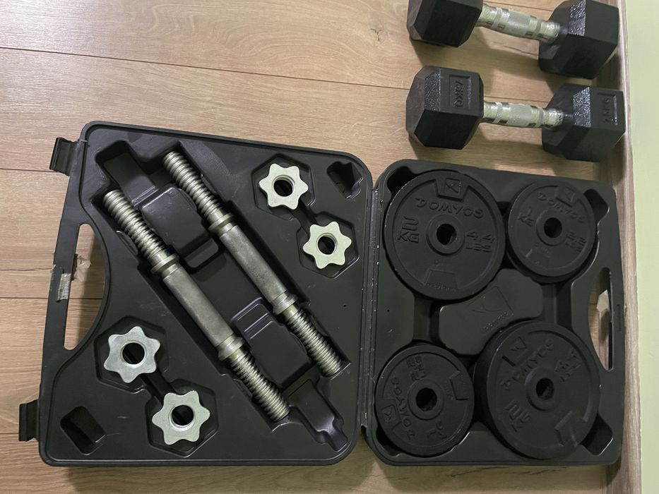 Set gantere 20 kg + gantere hexagonale 7,5 kg – stare foarte bună