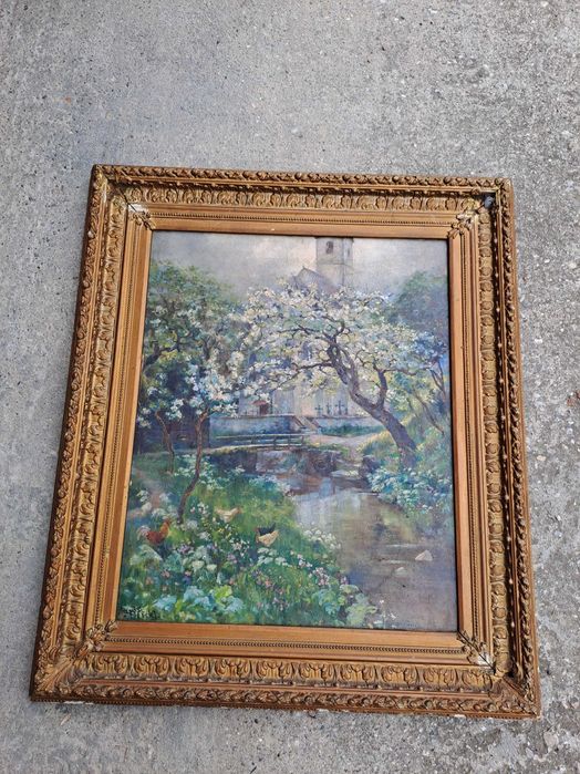 tablou vechi pictura pe panza 89/77 cm semnat