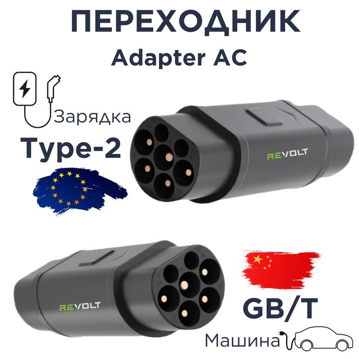 Переходник для электрокар GBT к зарядной станциям с разъёмом Type2 АС