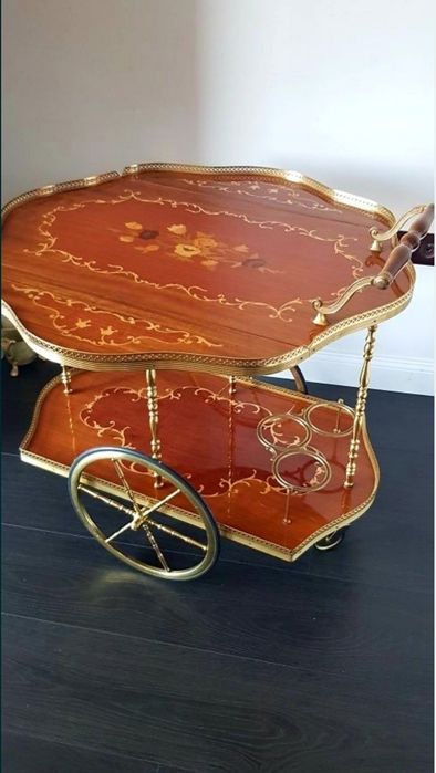 Măsuță/Gheridon  veche din bronz cu blat din marmură