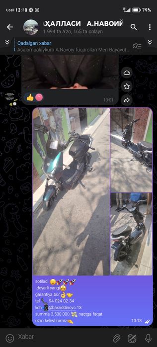 bonvi skuter deyarli yangi