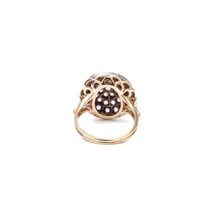 Inel din aur bicolor, decorat cu diamante rose cut