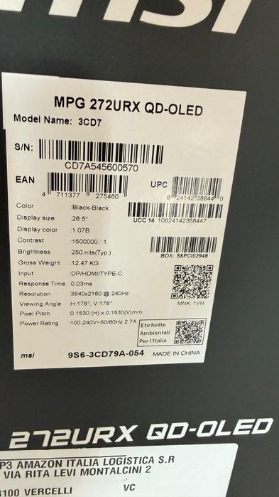 Monitor MSI MPG 272URX QD-OLED, 26.5 inch, UHD, 3840 x 2160, 240 Hz