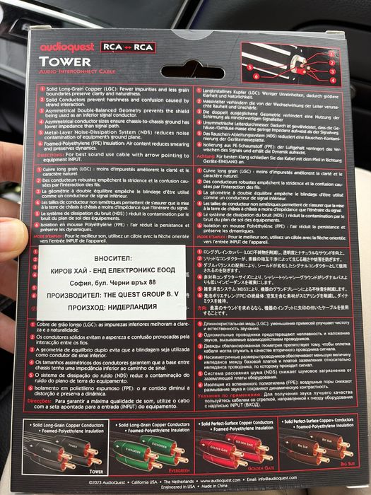 Кабел Audioquest 1.5м Tower RCA-RCA