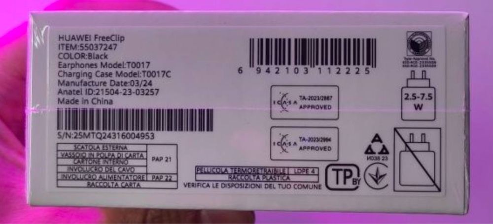 Huawei FreeClip naushnik, наушник без праводной черный