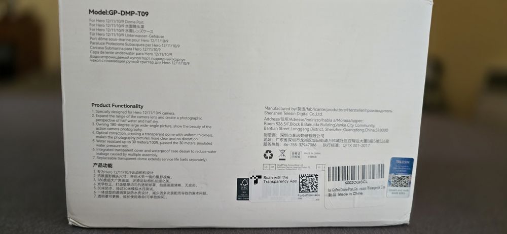 Dome Subacvatic Telesin pentru GoPro Hero 9, 10, 11 si 12, cu diametrul de 15.24cm. - nou
