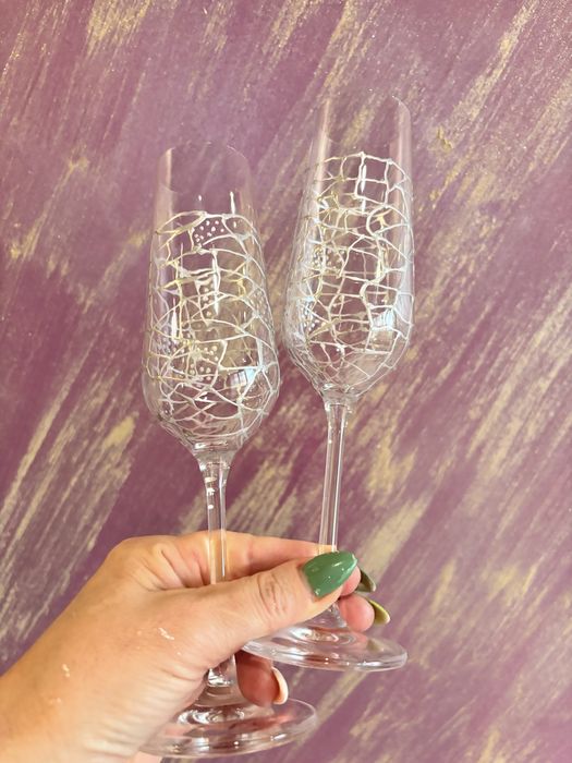 РАЗПРОДАЖБА!!! Рисувани сватбени ритуални чаши комплект от 2бр