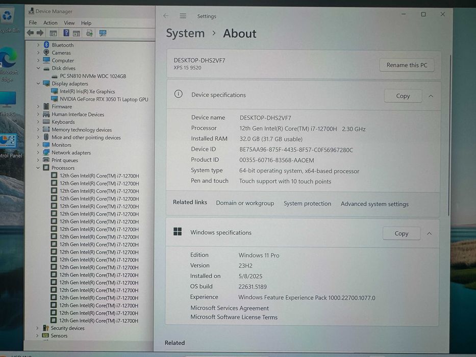 15.6' Full HD+ Core i7-12700H DELL XPS 9520 32GB DDR5/512GB NVMe/Nvidia RTX 3050 Ti 4GB/Win 11/Бат 8ч