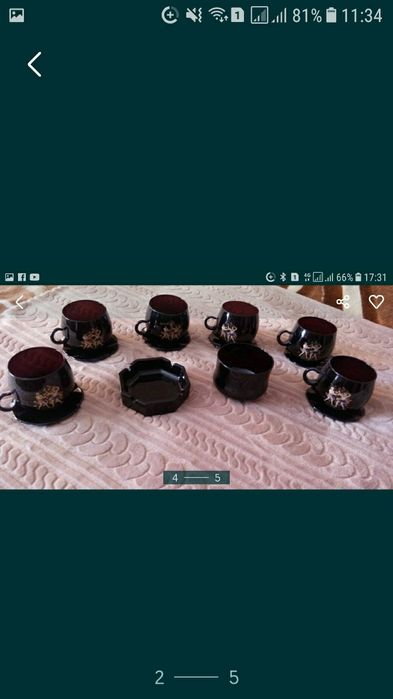 Чайный сервиз из темного стекла.