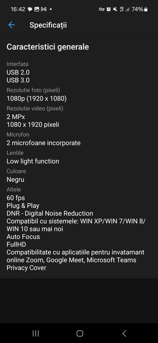 Camera Web Qeno® Gaming PC Webcam, Full HD 2MP 1920x1080/60FPS