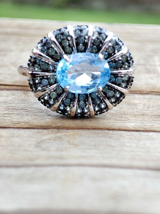 925 - Inel Argint Cu Topaz Si Safir Masura 20