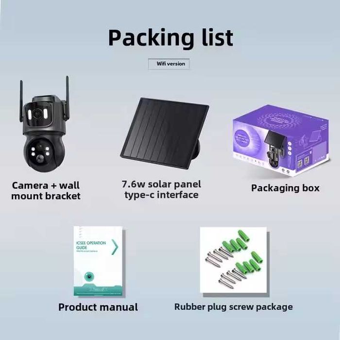 Външна камера с 2 лещи 4MP ICSee соларна камера широкоъгълна WIFI