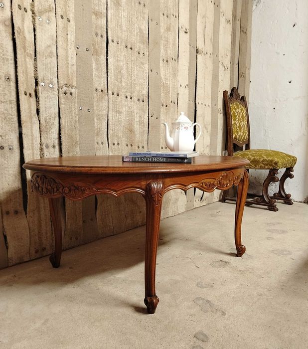 Masuta veche de cafea din lemn masiv de stejar, Belgia /Masa ovala