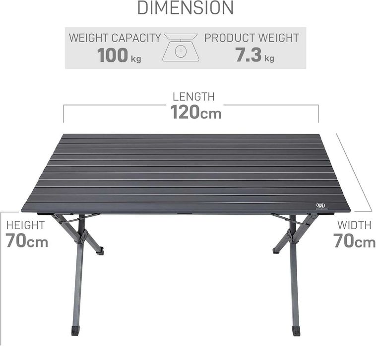 EVER ADVANCED Сгъваема алюминиева къмпинг маса за 4-6 души, 120x70 см