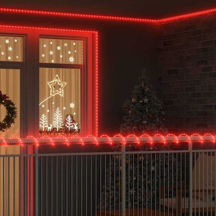 Коледен LED маркуч 15м студено червена светлина + захранващ кабел+ 8 шоу програми