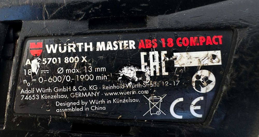 Wurth ABS 18 Compact - Безчетков акумулаторен винтоверт 2х18V 4.0Ah