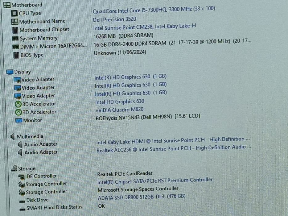 vand 3 x laptop Dell Precision 3520 15.6"FH..i5 Quad Core.16 Gb.Ssd 500 Gb