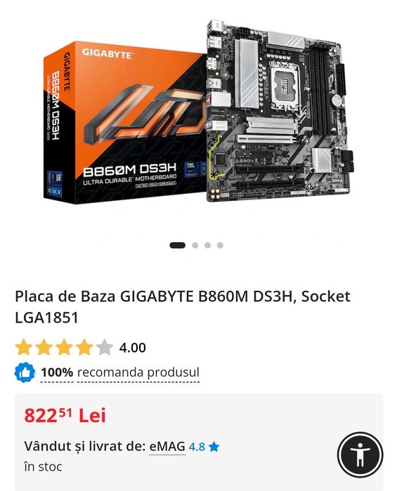 Placa de baza Gigabyte B860M DS3H Socket LGA 1851 Noua Sigilata