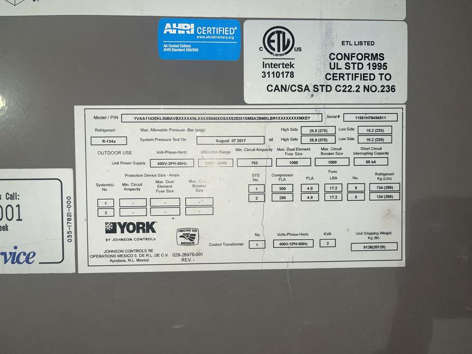 Чиллер York 2000 кВт американский