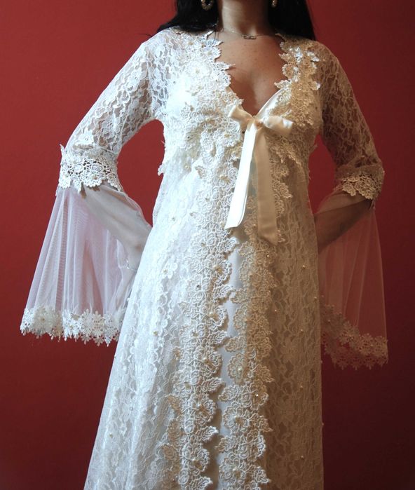 Rochie MIREASA dantelă și satin din doua piese