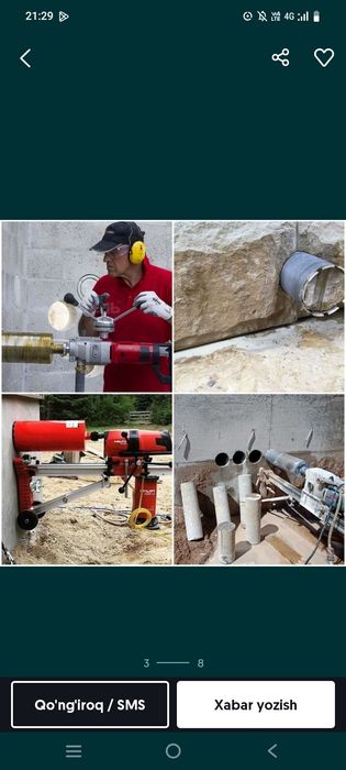 Almazniy bur almazniy rezka teshik tashish beton kesish xizmati