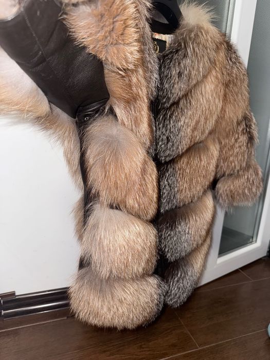 Haină de blană naturală din vulpe canadiană 2 în 1