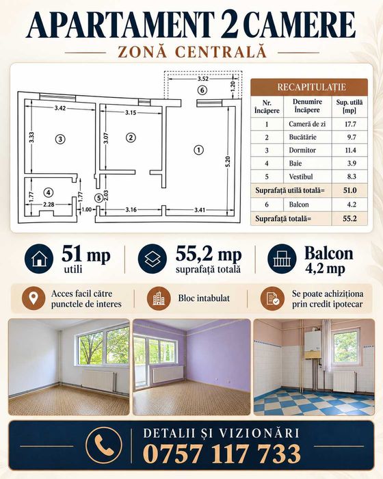 Vanzare apartament 2 camere decomandat